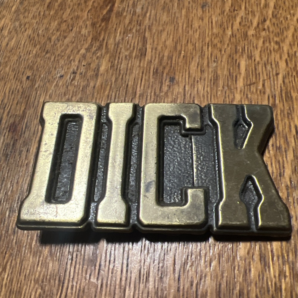 Vintage DICK Custom Name Belt Buckle Western Block Letters Brass Color